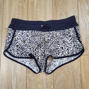 Athleta Swim Shorts White Navy Blue Leopard Prints Woman's Size S